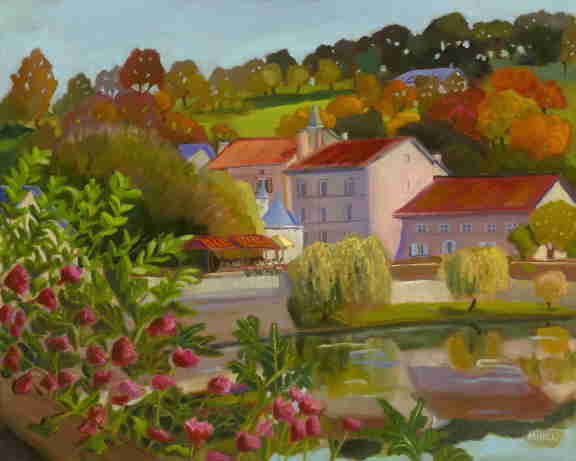 Brantome, France, Dordogne, river, oil painting, Bonnie Mincu