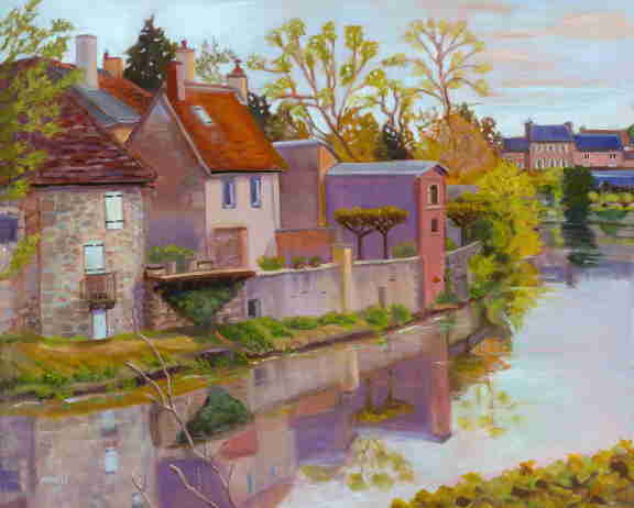 oil painting, Loire Valley Canal, France