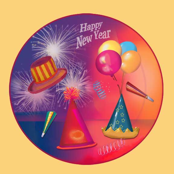 New Year's Eve plate, hats off