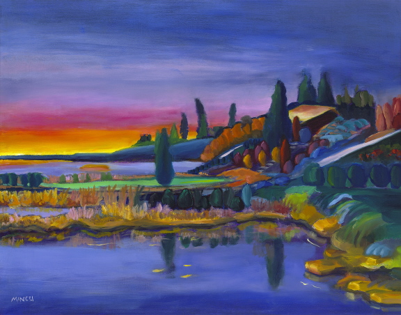 Twilight Up North oil painting, Bonnie Mincu