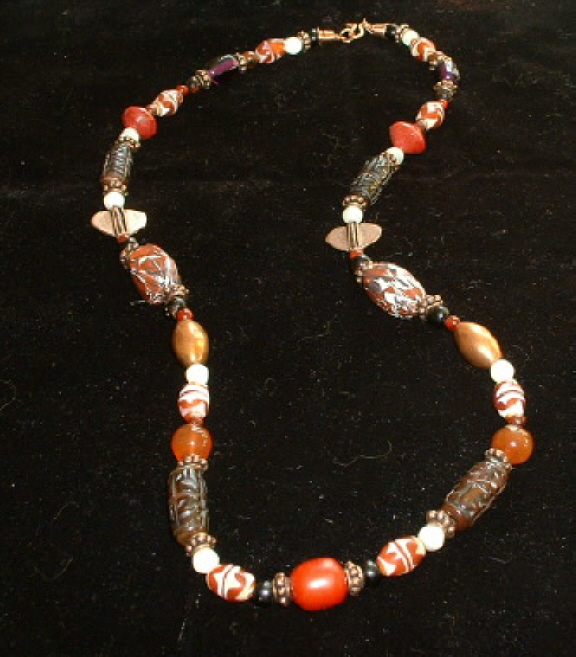 Shades of Autumn necklace with copper, Tibetan brown carved beads ...